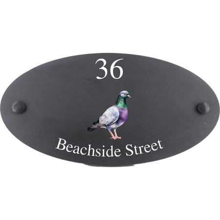 Personalised Wood Pigeon Bird Motif Oval Slate House Sign Plaque 25x13cm