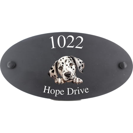 Personalised Dalmatian Dog Motif Oval Slate House Sign Plaque 25x13cm
