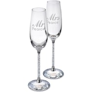 Personalised Pair Of Diamante Filled Glass Champagne Flutes