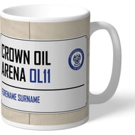 Personalised Rochdale AFC Crown Oil Arena Street Sign Mug