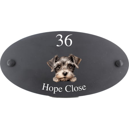 Personalised Miniature Schnauzer Dog Motif Oval Slate House Sign Plaque 25x13cm