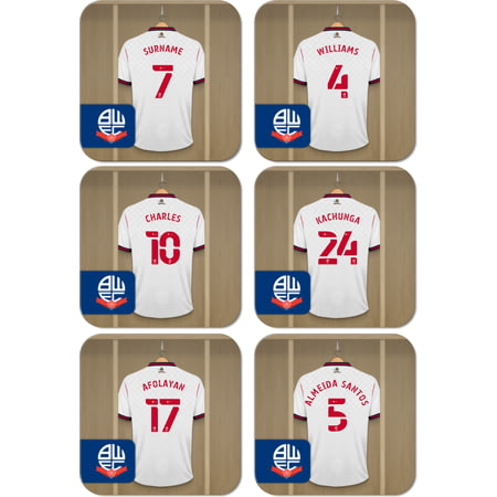 Personalised Bolton Wanderers FC Dressing Room Shirts Coasters Set of 6