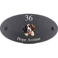 Personalised English Springer Spaniel Dog Motif Oval Slate House Sign Plaque 25x13cm