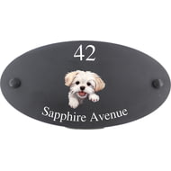 Personalised Maltese Dog Motif Oval Slate House Sign Plaque 25x13cm