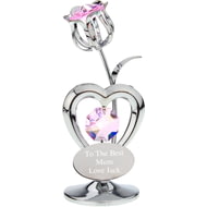 Personalised Engraved Crystocraft Flower Ornament with Pink Crystals