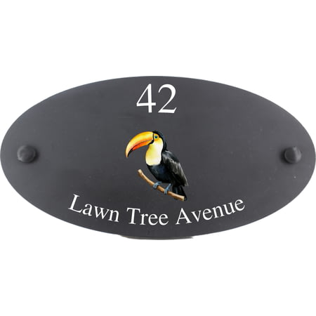 Personalised Toucan Bird Motif Oval Slate House Sign Plaque 25x13cm
