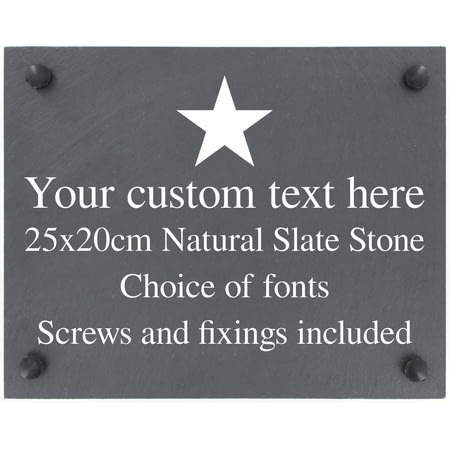 Personalised Star Motif Slate Plaque/Sign With Wall Fixings - 25x20cm - Garden, Shed, House Sign