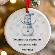 Personalised Blue Christmas Snowman Ceramic Hanging Tree Decoration - 7cm