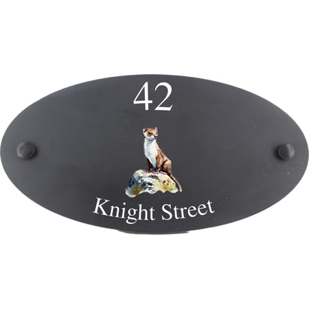 Personalised Stoat Wildlife Animal Motif Oval Slate House Sign Plaque 25x13cm