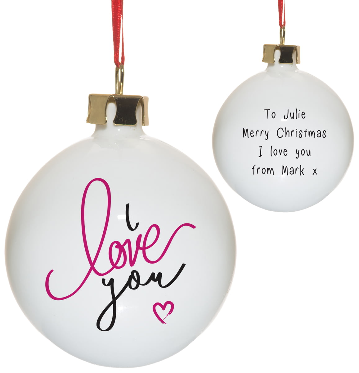 Personalised I Love You Christmas Tree Ceramic Bauble from Go Find A Gift