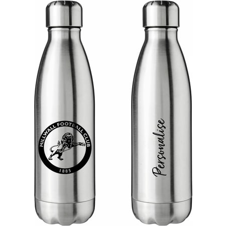 Personalised Millwall FC Crest Silver Insulated Water Bottle