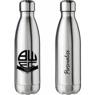 Personalised Bolton Wanderers FC Crest Silver Insulated Water Bottle