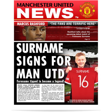 Personalised Manchester United FC Spoof Newspaper Single Page Print