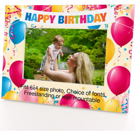 Personalised Balloons And A Happy Birthday Banner 6x4" Wooden Landscape Photo Frame