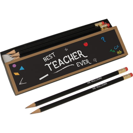 Personalised Best Teacher Chalkboard Black Pencil Box & Pencils