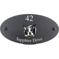 Personalised Boston Terrier Dog Motif Oval Slate House Sign Plaque 25x13cm
