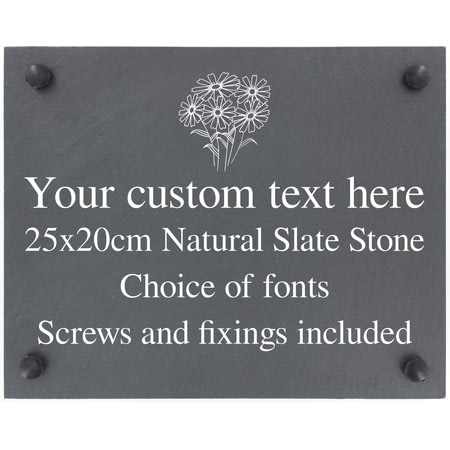 Personalised Flower Motif Slate Plaque/Sign With Wall Fixings - 25x20cm - Garden, Shed, House Sign