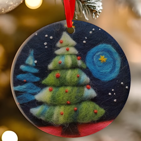 Christmas Tree Felt Effect Ceramic Christmas Tree Decoration - 7cm