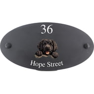 Personalised Newfoundland Dog Motif Oval Slate House Sign Plaque 25x13cm