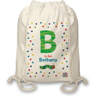 Personalised Very Hungry Caterpillar Spotty Initial Drawstring Bag