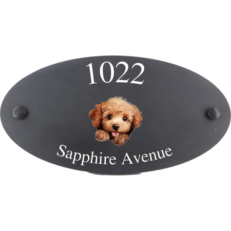 Personalised Poodle Dog Motif Oval Slate House Sign Plaque 25x13cm
