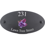 Personalised Lilac Flower Motif Oval Slate House Sign Plaque 25x13cm
