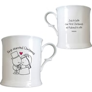 Personalised Chilli & Bubble's First Married Christmas Half Pint Tankard