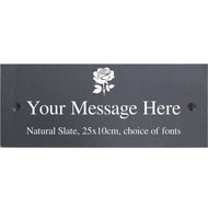 Personalised Rose Motif Natural Slate Sign Garden Plaque With Wall Fixings - 25x10cm