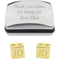 Personalised Engraved Square Gold Coloured Cufflinks in Gift Box