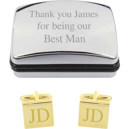 Personalised Engraved Square Gold Coloured Cufflinks in Gift Box