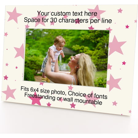 Personalised Pink Stars Pattern 6x4" Wooden Landscape Photo Frame
