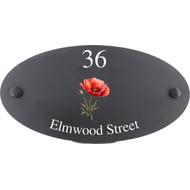 Personalised Poppy Flower Motif Oval Slate House Sign Plaque 25x13cm