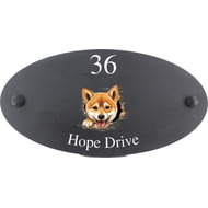 Personalised Shiba Inu Dog Motif Oval Slate House Sign Plaque 25x13cm