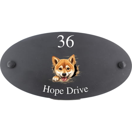 Personalised Shiba Inu Dog Motif Oval Slate House Sign Plaque 25x13cm