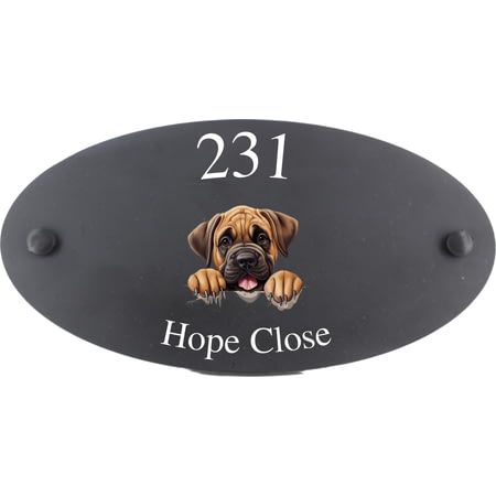 Personalised Mastiff Dog Motif Oval Slate House Sign Plaque 25x13cm