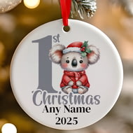 Personalised 1st Christmas Silver Koala Ceramic Hanging Tree Decoration - 7cm