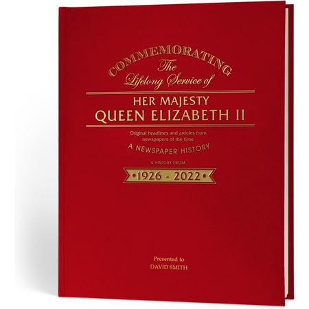 Personalised Queen Elizabeth Memorial Newspaper Book - Red Cloth