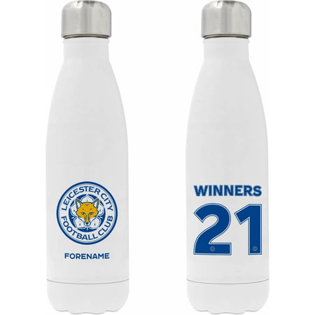 Personalised Leicester City FC Winners 2021 Back Of Shirt Insulated Water Bottle - White