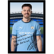 Personalised Manchester City FC Jack Grealish Autograph A4 Framed Player Photo