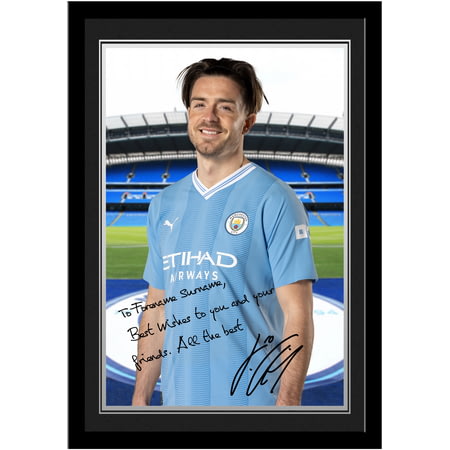 Personalised Manchester City FC Jack Grealish Autograph A4 Framed Player Photo