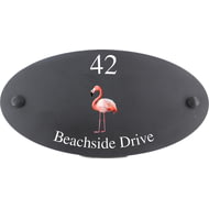 Personalised Flamingo Bird Motif Oval Slate House Sign Plaque 25x13cm
