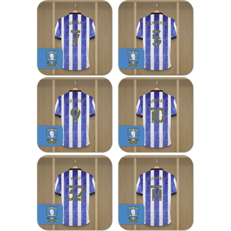 Personalised Sheffield Wednesday FC Dressing Room Shirts Coasters Set of 6