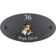 Personalised Shetland Sheepdog Motif Oval Slate House Sign Plaque 25x13cm
