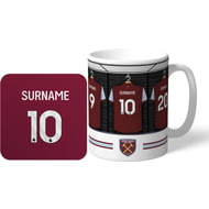 Personalised West Ham United Dressing Room Shirts Mug & Coaster Set