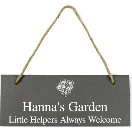 Personalised Flower Motif Hanging Garden Slate Sign Plaque