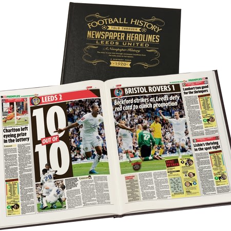 Personalised Leeds United Football Newspaper Book - A3 Leather Cover