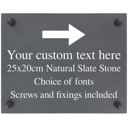 Personalised Right Arrow Above Motif Slate Plaque/Sign With Wall Fixings - 25x20cm - Garden, Shed
