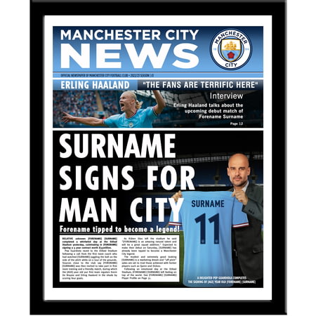 Personalised Manchester City FC Spoof Newspaper Framed Print