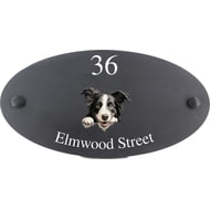 Personalised Border Collie Dog Motif Oval Slate House Sign Plaque 25x13cm