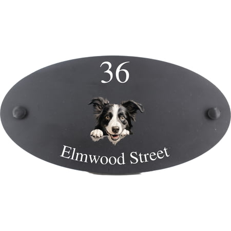 Personalised Border Collie Dog Motif Oval Slate House Sign Plaque 25x13cm